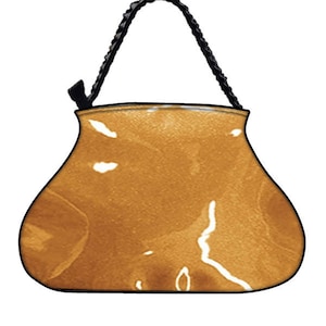 US HANDMADE Handbag Large Doctor Bag with &quot;Shiny Shimmering Glossy Gold&quot; Pattern, Handbag, Purse, Braided Strap Handle, New