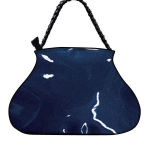 US HANDMADE Handbag Large Doctor Bag with &quot;Shiny Shimmering Glossy Blue&quot; Pattern, Handbag, Purse, Braided Strap Handle, New