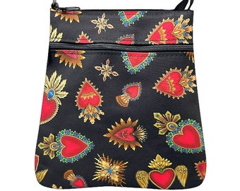 US HANDMADE Handbag Crossover Body Bag with "Sacred Hearts" Pattern Shoulder Bag Handbag Purse, New