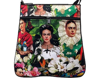 US HANDMADE Handbag Crossover Body Bag with "FRIDA Multicolor" Pattern Shoulder Bag Handbag Purse, New