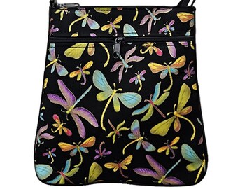 US HANDMADE Handbag Crossover Body Bag with "Multicolor DRAGONFLIES" Pattern Shoulder Bag Handbag Purse, New