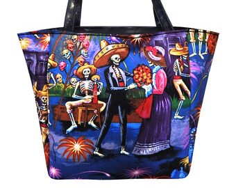US HANDMADE Handbag Shopping Travel Shoulder Bag Style with "La Paranda" Gothic Halloween Pattern Purse, Cotton, New