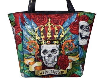 US HANDMADE Handbag Shopping Travel Shoulder Bag Style with "Skulls Duggery" Pattern Purse, Cotton, New