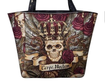 US HANDMADE Handbag Shopping Travel Shoulder Bag Style with "Vintage Skulls Duggery" Pattern Purse, Cotton, New