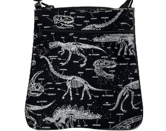 US HANDMADE Handbag Crossover Body Bag with "DINOSAUR Skeleton" Pattern Shoulder Bag Handbag Purse, New