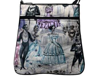 US HANDMADE Handbag Crossover Body Bag with "VICTORIAN Skeleton Dancing " Pattern Shoulder Bag Handbag Purse, New