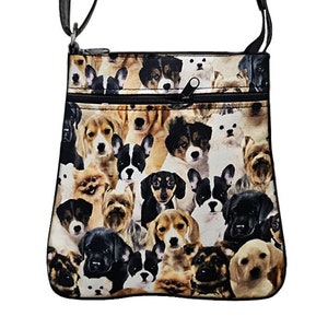 US HANDMADE Handbag Crossover Body Bag with &quot;Packed of PUPPIES&quot; Pattern Shoulder Bag Handbag Purse, New