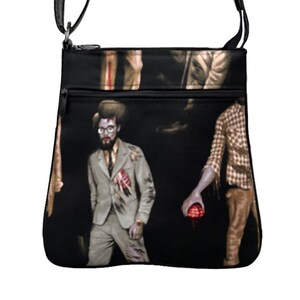 US HANDMADE Handbag Crossover Body Bag with &quot;BRAWN with Brains&quot; Pattern Shoulder Bag Handbag Purse, New