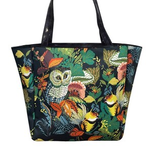 Handmade Cotton Tote Bag: &quot;Harvest Owl&quot; Pattern Travel Shoulder Bag