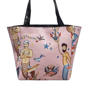 US Handmade Mermaid Tattoo Tote Bag: Glow in the Dark Vinyl Purse