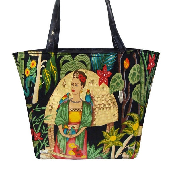 US HANDMADE Handbag Shopping Travel Shoulder Bag Style with "Frida Kahlo" Pattern Purse, Cotton, New