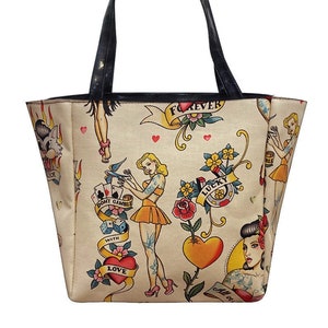 US Handmade Tattoo Flash Print Tote Bag: Glow in the Dark Vinyl Purse