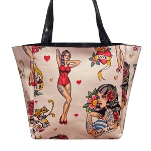 US Handmade Tattoo Print Tote Bag: Glow in the Dark Vinyl Purse
