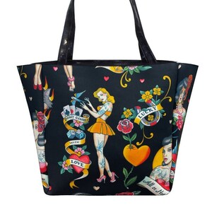 US Handmade Tattoo Print Tote Bag: Glow in the Dark Vinyl Purse