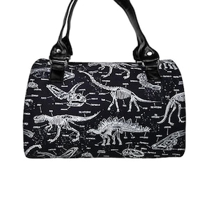 US Handmade Handbag Doctor Bag with &quot;DINOSAURS SKELETON Glow&quot; Full Fabric Pattern Satchel Style, Cotton Fabric, New