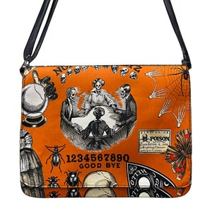 US HANDMADE Handbag Small Laptop Case Shoulder Bag Style with "Dark MAGIC" Fabric Shoulder Bag  with Adjustable Handle Cotton