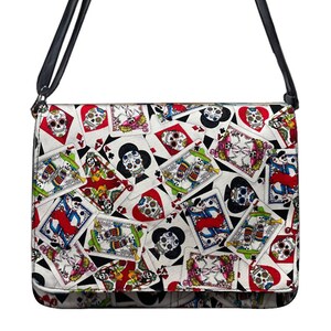 US HANDMADE Handtasche Große Laptoptasche Schultertasche Style mit "DAY of Death Cards" Stoff Schultertasche mit verstellbarem Henkel Baumwolle