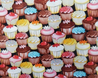 CUP CAKES CUPCAKES DESSERT BAKING COLORS COTTON FABRIC OOP FQ