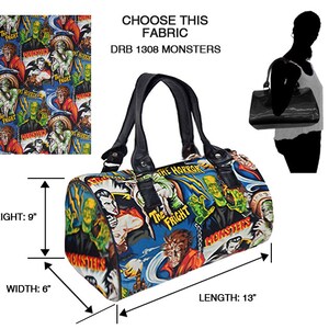 US Handmade Handmade Sac de docteur avec « Monsters Frankenstein » 50's Pattern Satchel Style, Cotton Fabric, Nouveau