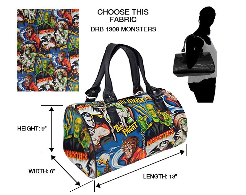 Handgemaakte dokterstas: boekentas met Monsters Frankenstein-print uit de jaren 50