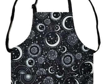 US HANDMADE 2 in 1 APRON with "Moon and Stars Glow" Pattern, Cotton, Reversible, New