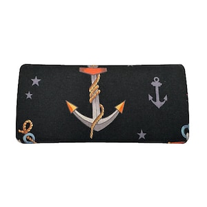 US HANDMADE « ANCHORED Black » Portefeuille bi-fold pour femmes Tissu en coton, Nouveau, Rare