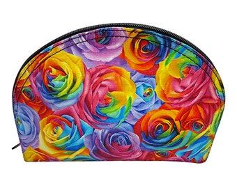 US Handmade Make-Up Bag with "PACKED Rainbow ROSES" Pattern Cosmetic Bag, Clutch Purse, Pouch, New