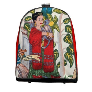 Mini zaino fatto a mano negli Stati Uniti: borsa in cotone con scimmia di Frida Kahlo