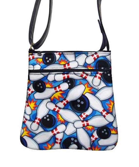 US HANDMADE Handbag Crossover Body Bag with "Bowling" Sports Pattern Shoulder Bag Handbag Purse, New