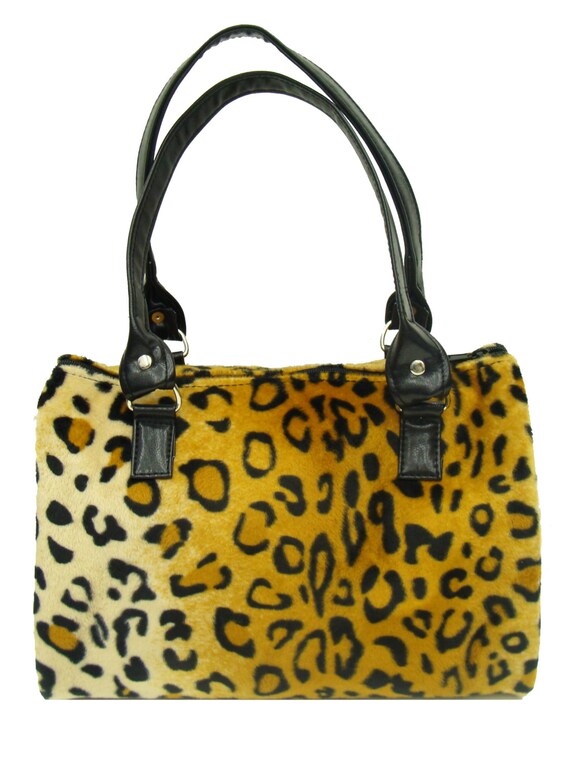 USA Handmade Handbag Doctor bag Satchel Style Animal Print Leopard with Shiny Gold Fabric 50 s Pattern Bag Purse New Mix A