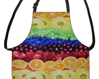 US HANDMADE Apron with "Fruit Bowl" Pattern Cotton Fabric Reversible Apron "2 IN 1 Apron"