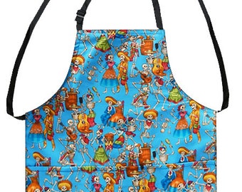 US HANDMADE 2 Aprons In 1 with "Day Of The Dead " Pattern, Cotton, Reversible Apron, Cotton,  New