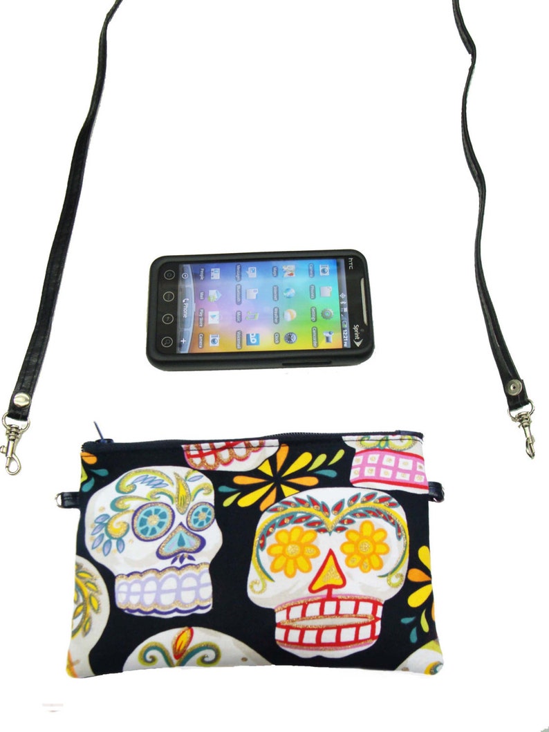 US handmade Cell Phone Case Digital Camera Bag Cross Overbody bag SUGAR SKULLS Tattoo Pattern Shoulder Bag handbag Purse, new, rare, image 1