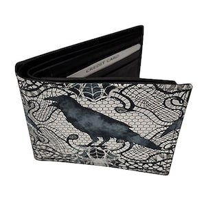 US HANDMADE Bi-Fold Unisex Wallet con "WICKED Lace" Patrón Tela de algodón, Raro, Nuevo