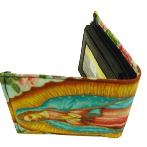 Virgin Mary Gauadelupe Men bi-fold Wallet US Handmade Cotton Fabric, nuevo, raro