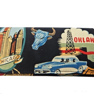 Cartera de mujer BI-FOLD con patrón "ROUTE 66", tela de algodón, nueva, rara
