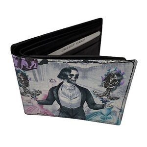 US HANDMADE Bi-Fold Unisex Wallet con "VICTORIAN Skeleton Dancing" Patrón Tela de algodón, Raro, Nuevo