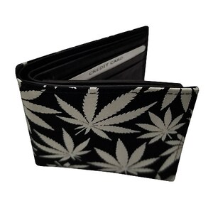 US HANDMADE Bi-Fold Unisex Wallet con patrón "Cannabis Glow" Tela de algodón, Rara, Nueva