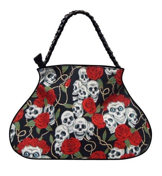 Tattoo Skull Girl Gothic Shoulder Handbag, Goth Gothic Skull Red Rose Purse, Christmas Gifts, Gothic Gifts for Women, Goth Sugar Skull Bag