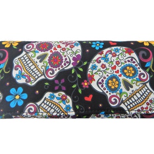 US HANDMADE « FOLKLORIC Sugar Skulls » Portefeuille bi-pli pour femmes Coton, Nouveau