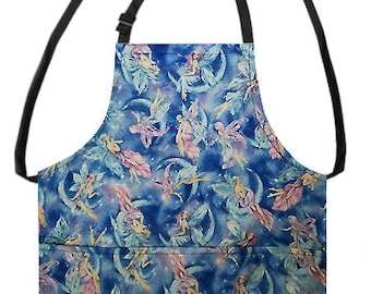 US HANDMADE Apron with "Sparkling Fairies Sky" Pattern Cotton Fabric Reversible Apron "2 IN 1 Apron"