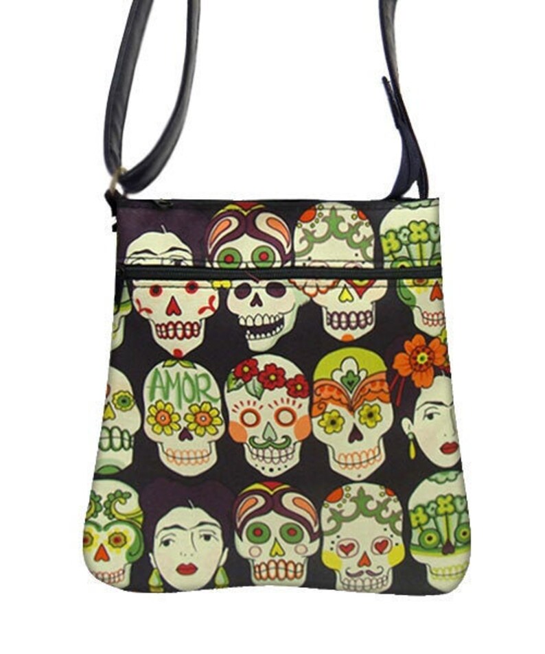 US HANDMADE Handbag Crossover Body Bag with Gotas De Amor Frida 50's Day of The Dead Pattern Shoulder Bag Handbag Purse, New image 1