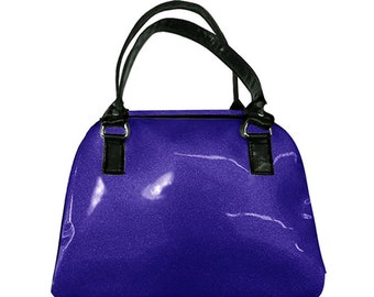 US HANDMADE Handbag Large Bowler Bag Satchel Style with "Shiny Shimmering Purple" Pattern Bag Purse, New