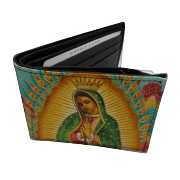 US HANDMADE Bi-Fold Unisex Wallet with "Lady of Guadalupe 104" Pattern  Cotton Fabric, Rare, New