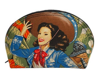 US Handmade Make-Up Bag with "SENORITA Pin-Up Girls Vintage" Pattern Cosmetic Bag, Clutch Purse, Pouch, New