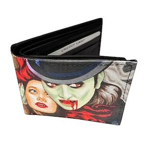 Billetera unisex plegable hecha a mano en EE. UU. con estampado "Night of VAMPIRE Black" en tela de algodón, rara, nueva