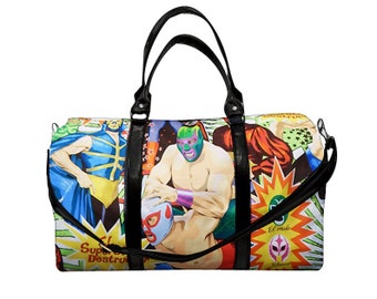 US HANDMADE Handbag Large Duffel Bag Satchel Style  "Super LUCHA Libre" Pattern Bag Purse, New