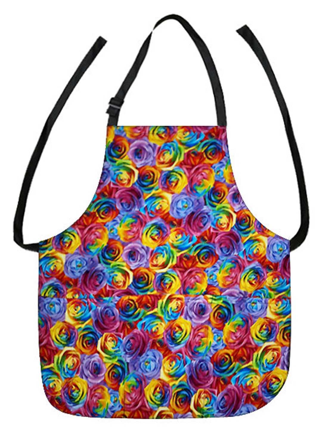 US HANDMADE 2 in 1 Apron With Packed Rainbow ROSES Pattern Cotton ...