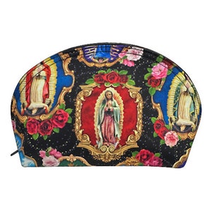 Neceser de maquillaje hecho a mano de EE. UU. con patrón de "Lady GUADALUPE Colored", bolso de cosméticos, bolso de mano, estuche, nuevo