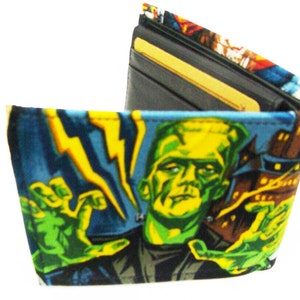 US Handmade Made Monsters Frankenstien Muster Bi-Fold Herren Portemonnaie, Baumwollstoff, Neu